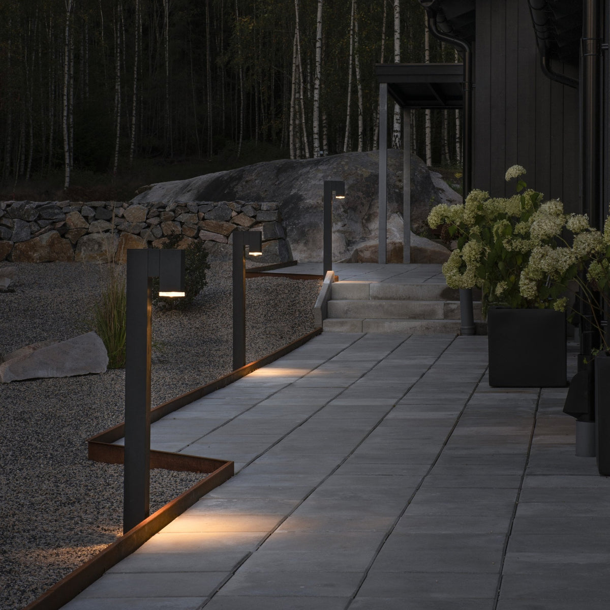 Pollux Banded IP44 Single Bollard Light In Black