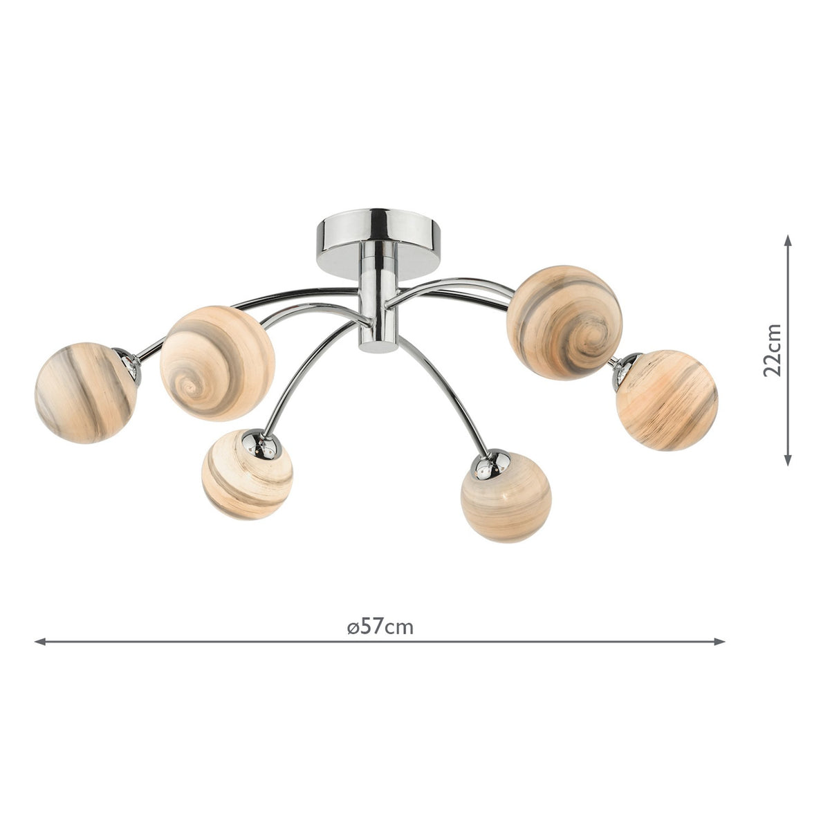 Izzy 6 Light Semi-Flush Ceiling Light In Polished Chrome With Planet Glass Shades