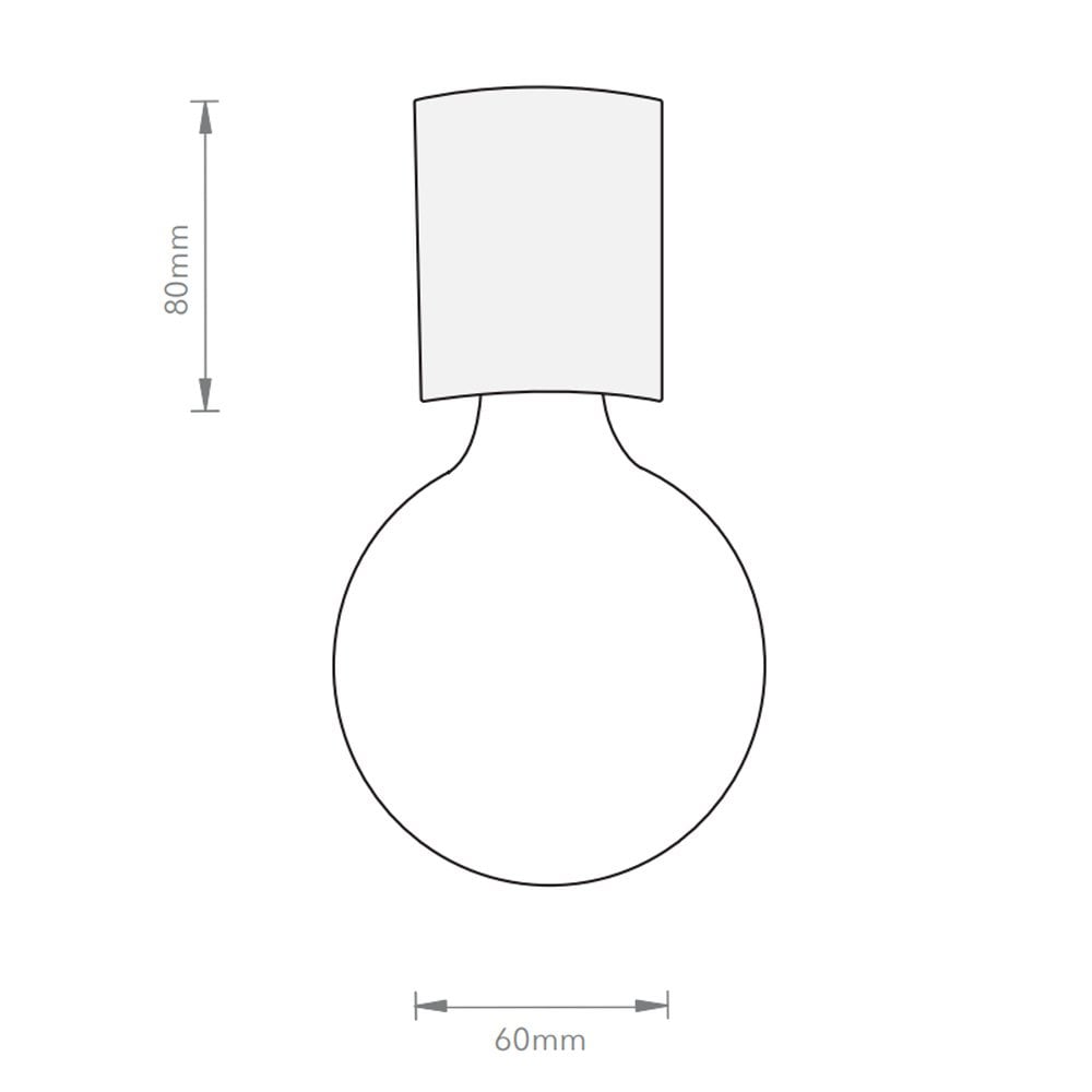 A line drawing showing the dimensions of the globe light bulb fixture, 80mm high and 60mm wide.