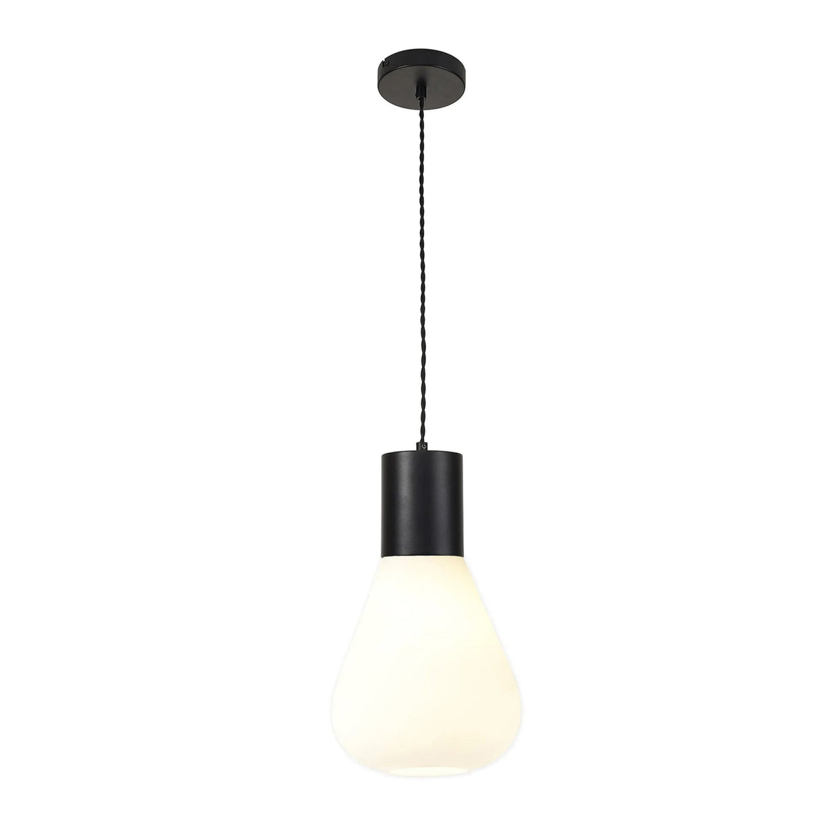Roborough Narrow Pendant in Satin Black & Opal Glass
