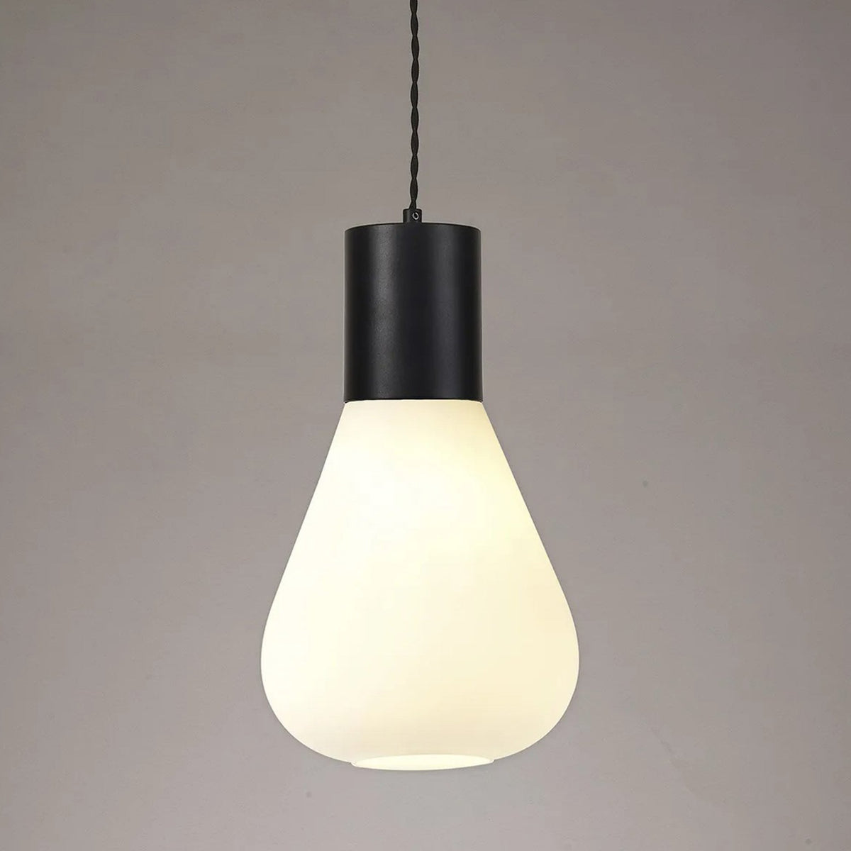 Roborough Narrow Pendant in Satin Black & Opal Glass