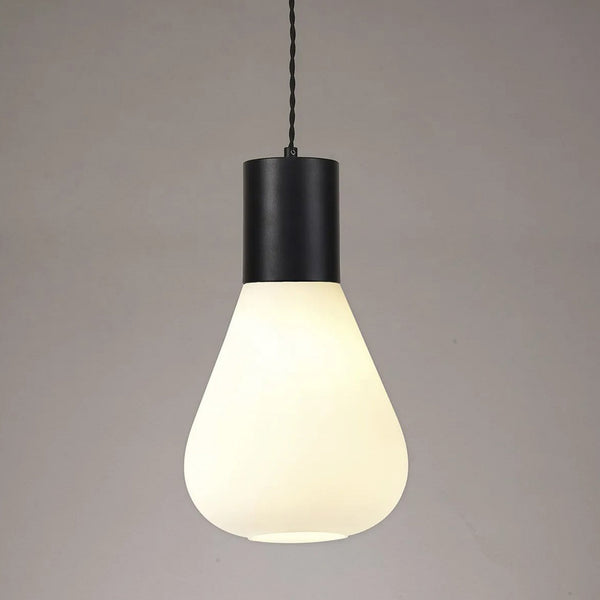 Roborough Narrow Pendant in Satin Black & Opal Glass