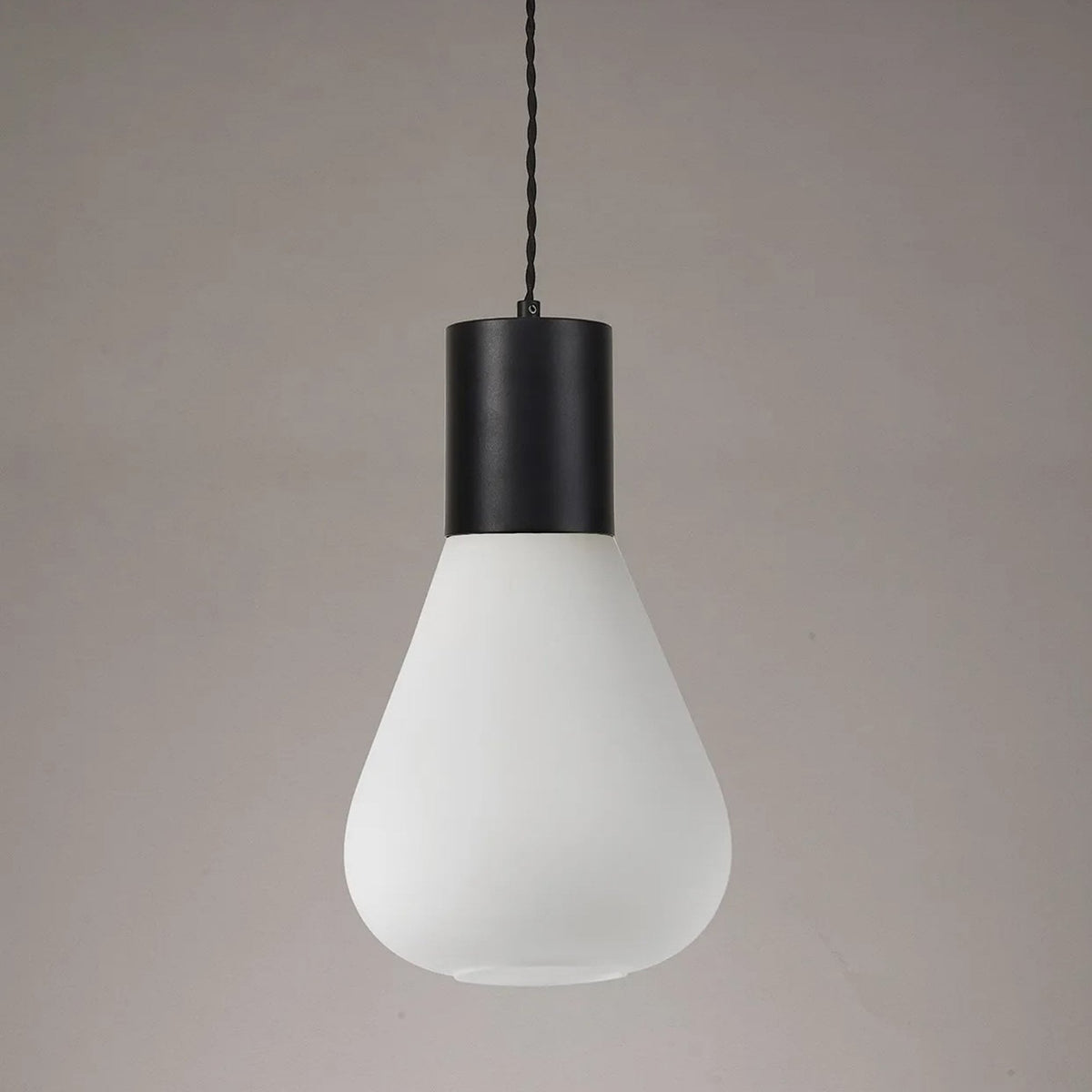 Roborough Narrow Pendant in Satin Black & Opal Glass