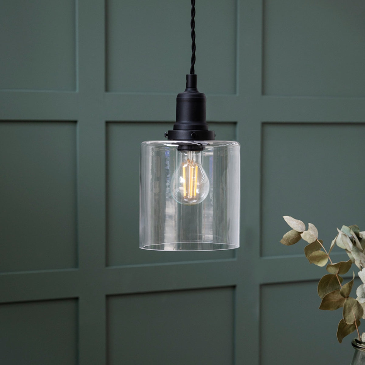 Hoxton Cylinder E27 Pendant Light in Matt Black