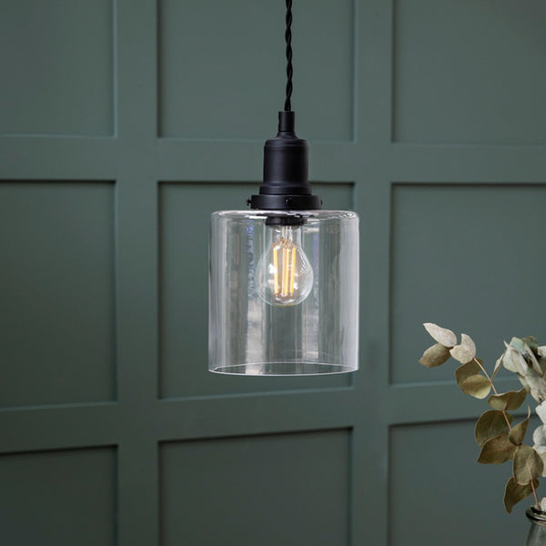 Hoxton Cylinder E27 Pendant Light in Matt Black