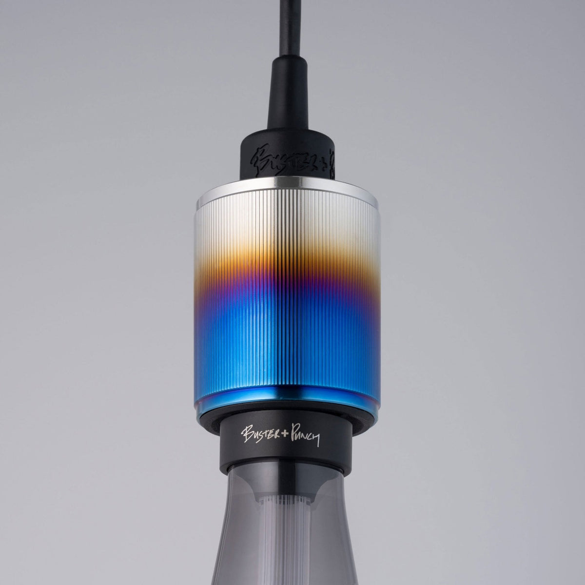 Heavy Metal Single Drop Linear Knurl Pendant in a Burnt Steel Finish