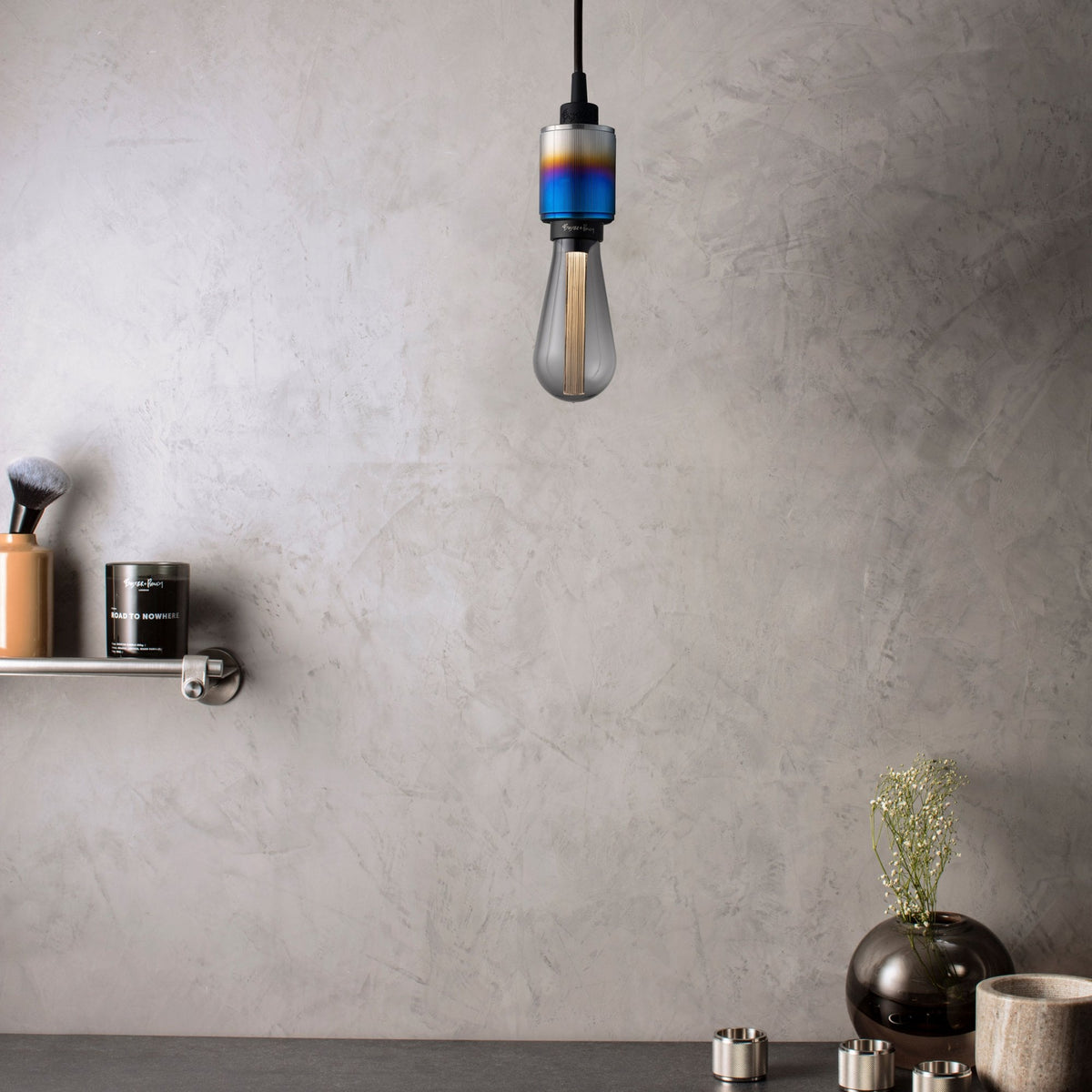 Heavy Metal Single Drop Linear Knurl Pendant in a Burnt Steel Finish