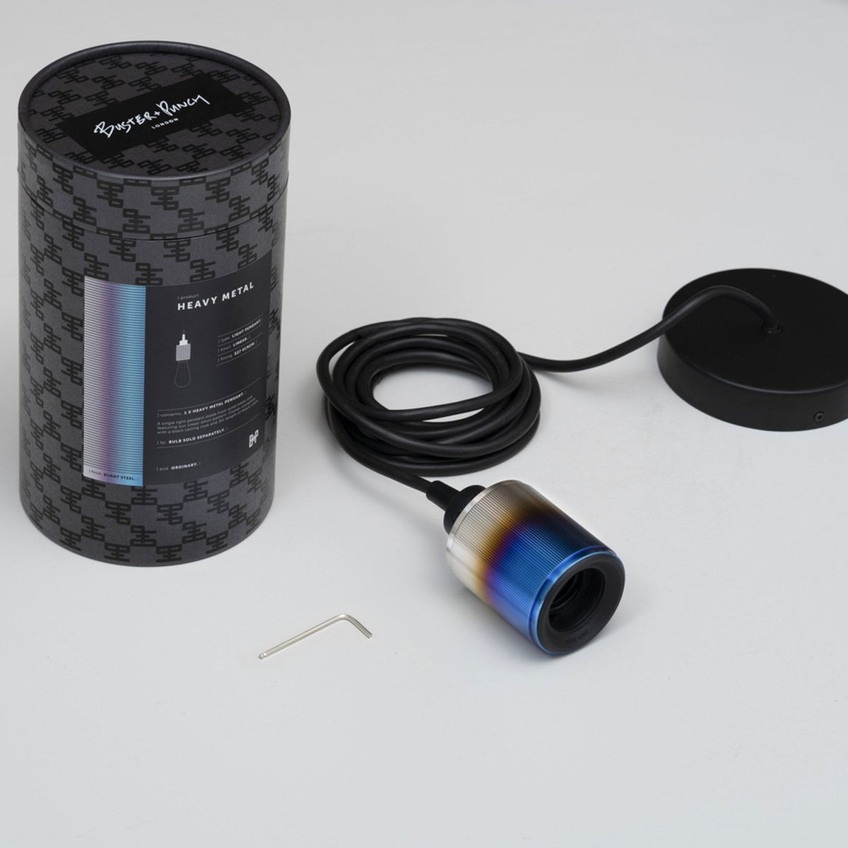 Heavy Metal Single Drop Linear Knurl Pendant in a Burnt Steel Finish