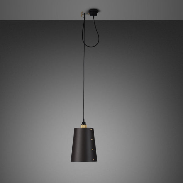 Hooked Large Single Drop Pendant in Graphite and Brass Finish
