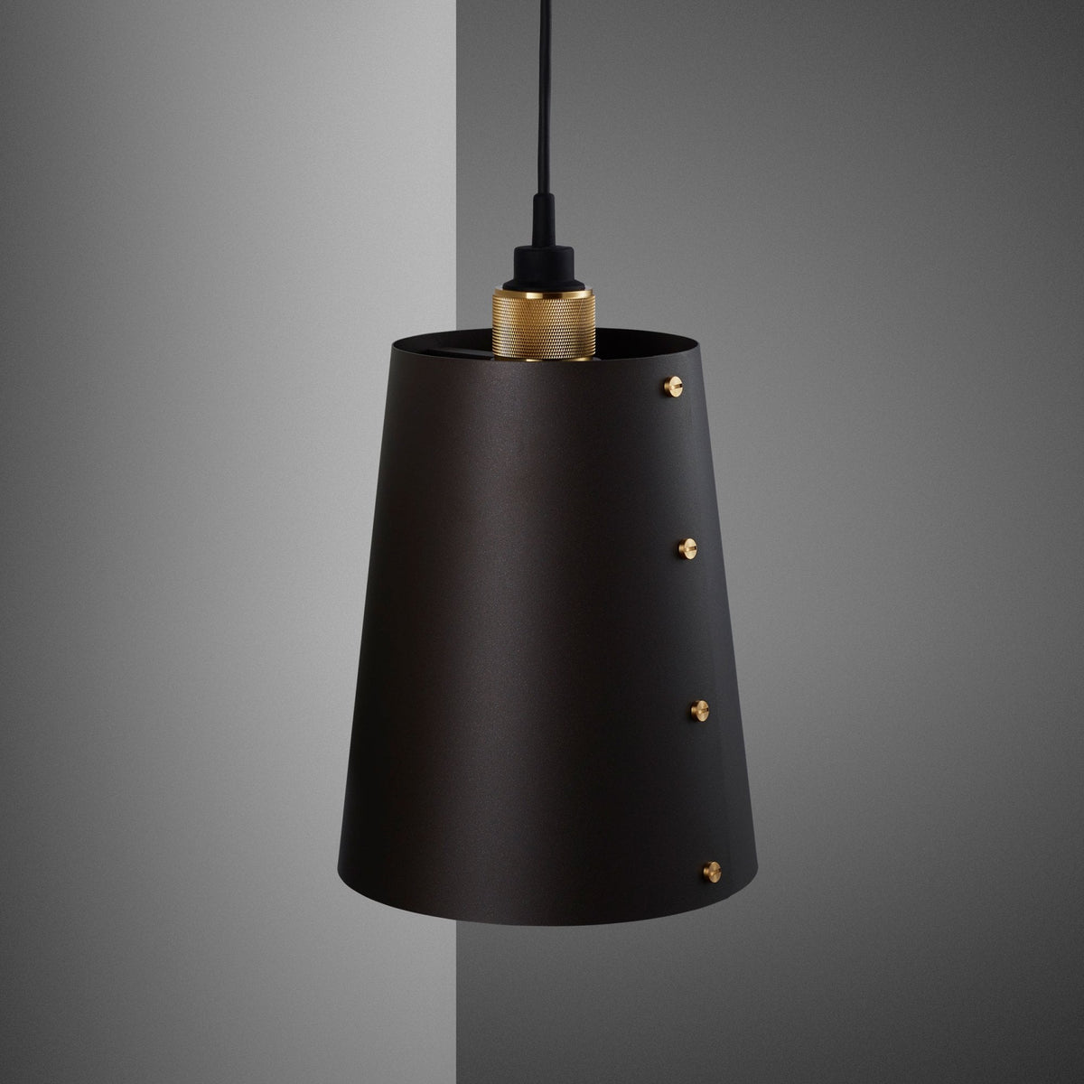 Hooked Large Single Drop Pendant in Graphite and Brass Finish