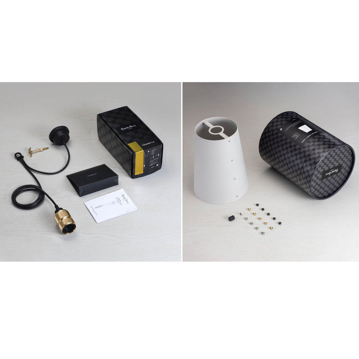 Hooked Large Single Drop Pendant in Stone and Brass Finish