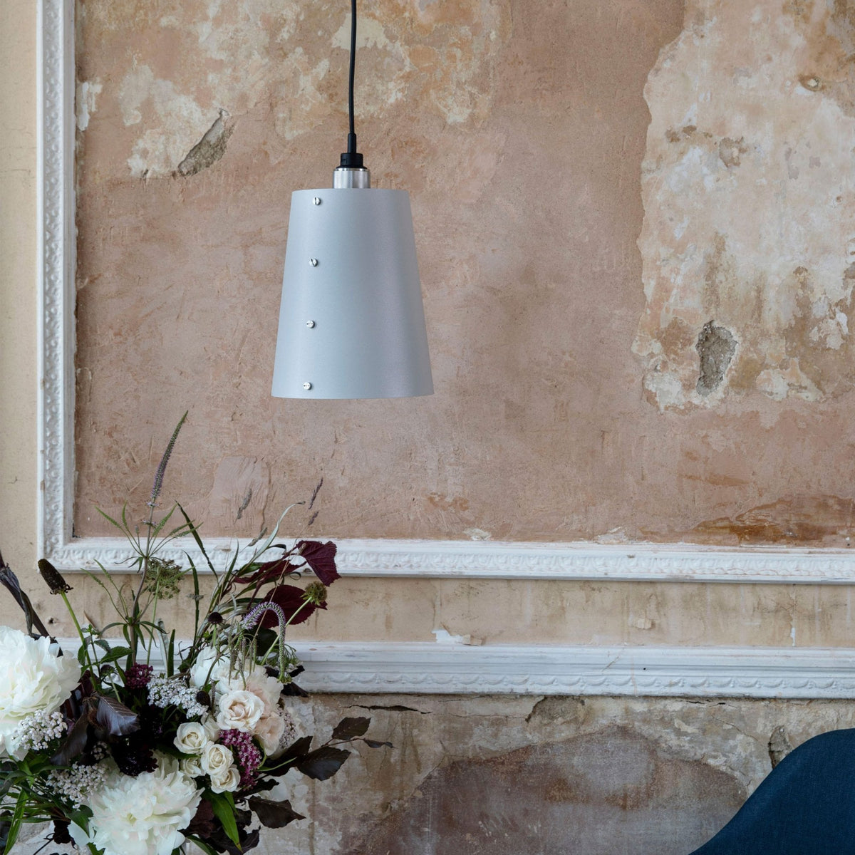 Hooked Large Single Drop Pendant in Stone and Brass Finish