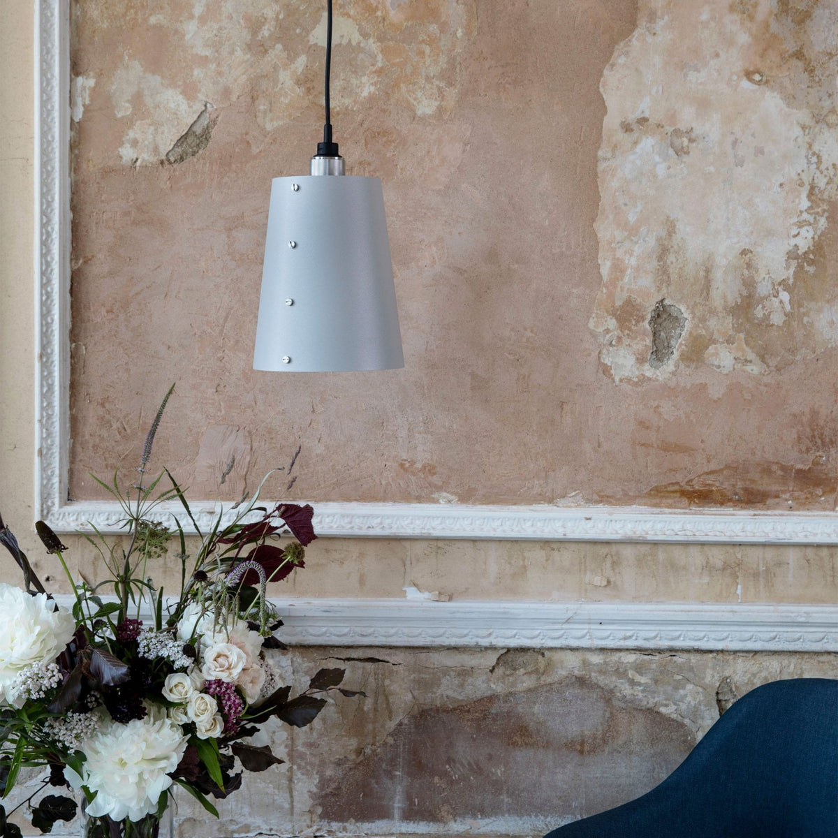 Hooked Large Single Drop Pendant in Stone and Smoked Bronze Finish