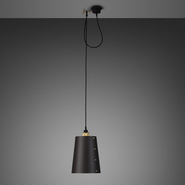 Hooked Small Single Drop Pendant in Graphite and Brass Finish