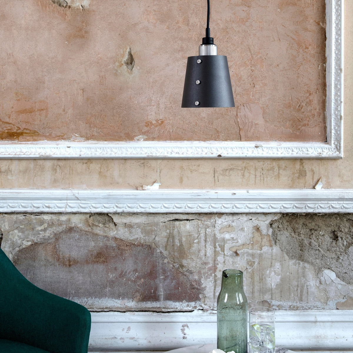 Hooked Small Single Drop Pendant in Graphite and Smoked Bronze Finish