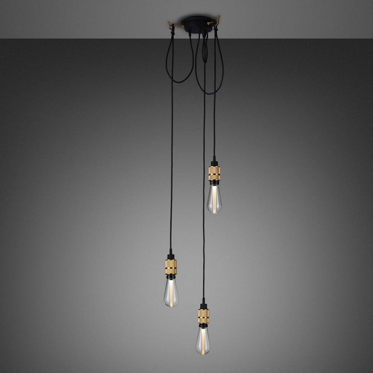 Hooked Nude Triple Drop Round Pendant in Black and Brass Finish