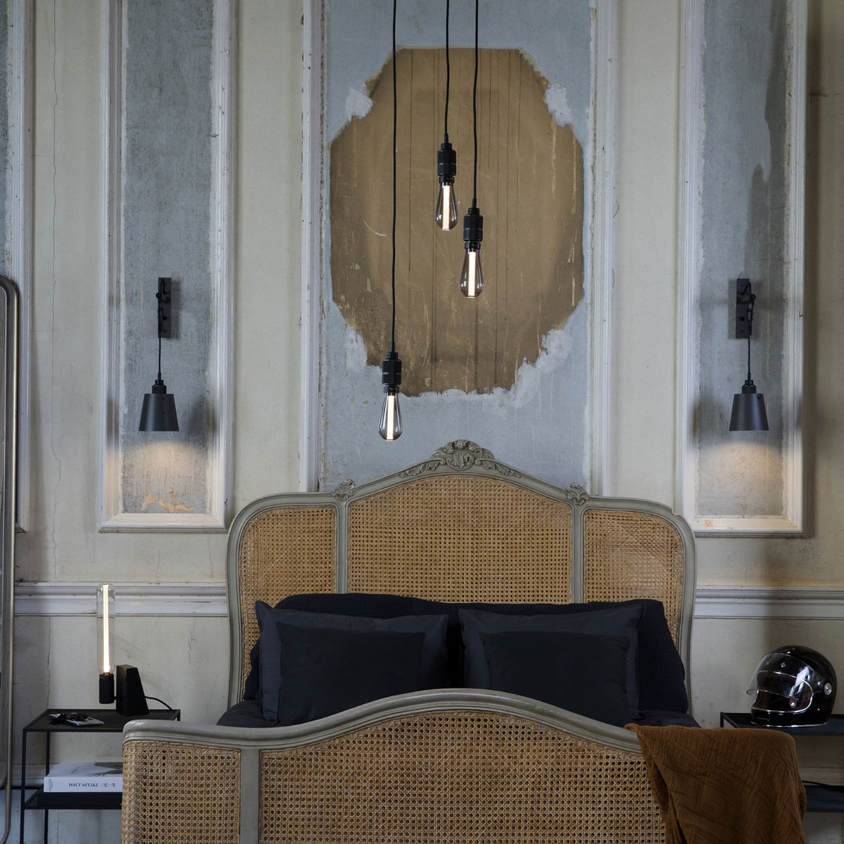 Hooked Nude Triple Drop Round Pendant in Black and Brass Finish