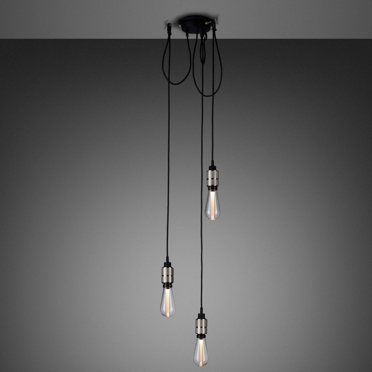 Hooked Nude Triple Drop Round Pendant in Black and Steel Finish