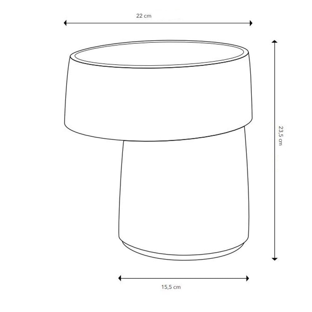 A diagram illustrating the dimensions of the white ceramic table lamp in centimetres.