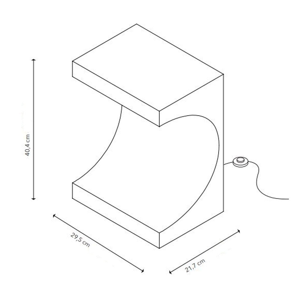Diagram showing the dimensions of the table lamp: 40.4 cm high, 29.5 cm wide, 21.3 cm deep.