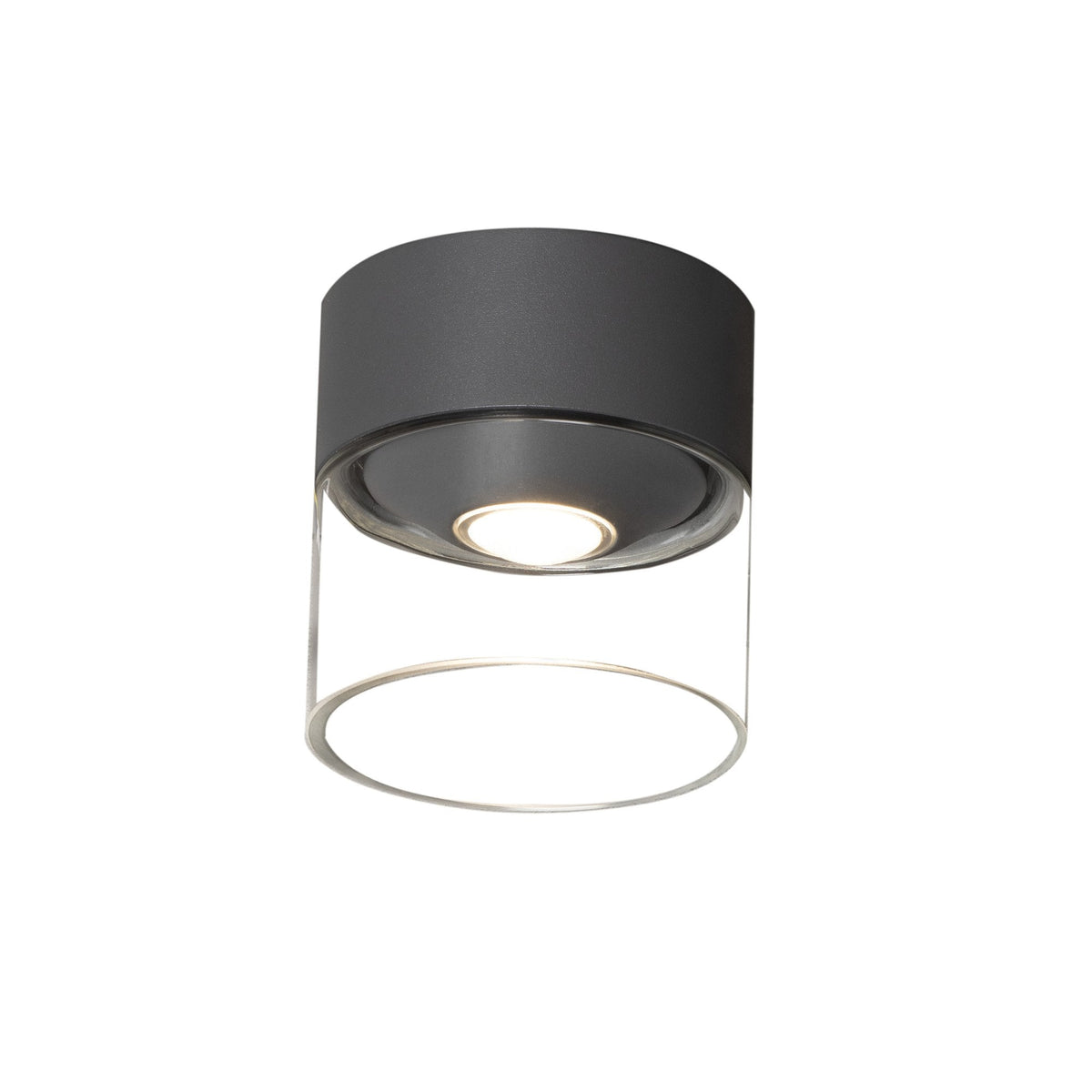 A Varese outdoor ceiling light with a dark grey base and clear cylindrical shade.