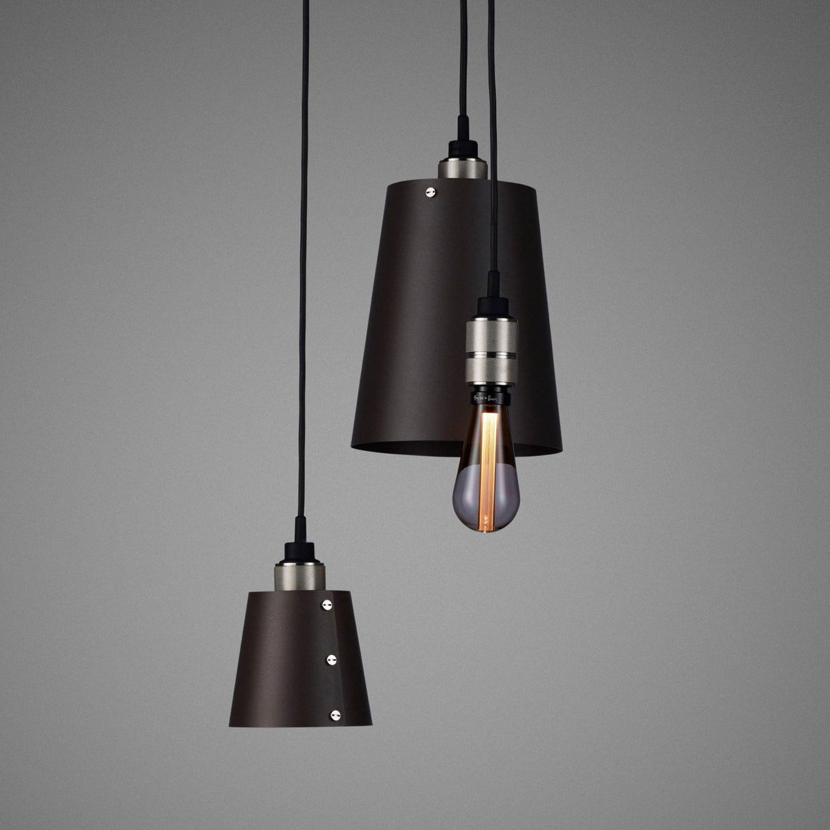 Hooked Mix Triple Drop Round Pendant in Graphite and Steel Finish