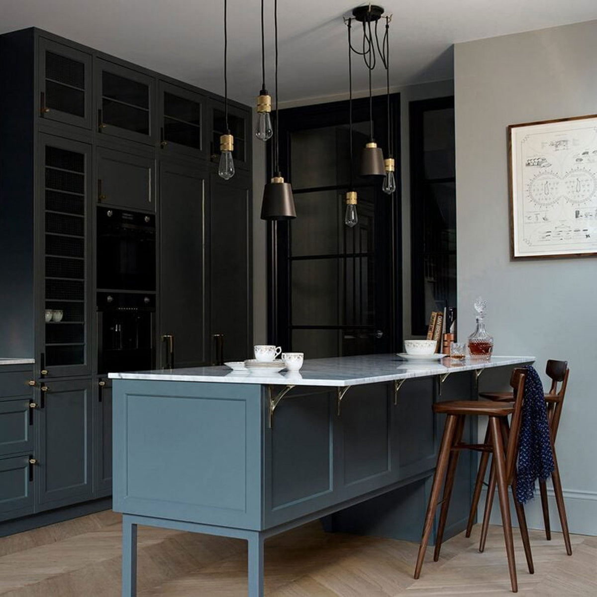 Hooked Mix Triple Drop Round Pendant in Graphite and Steel Finish