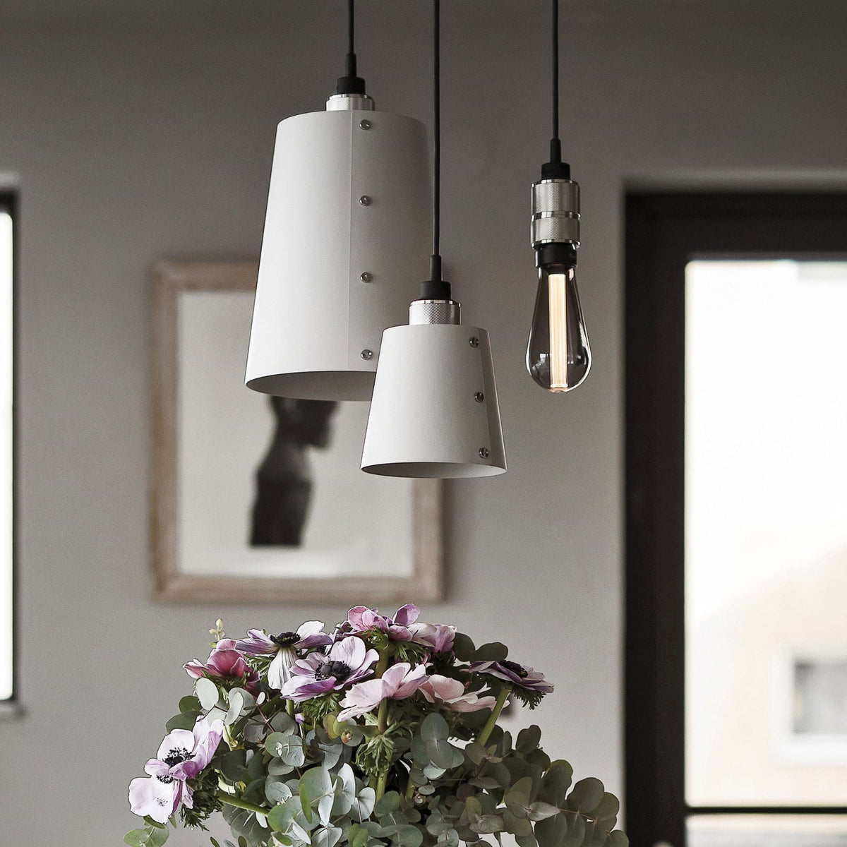 Hooked Mix Triple Drop Round Pendant in Stone and Steel Finish