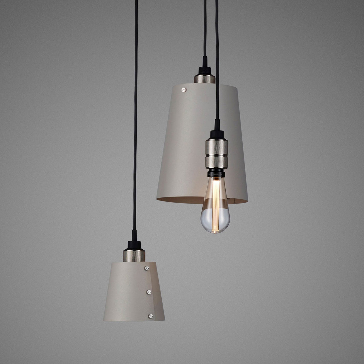 Hooked Mix Triple Drop Round Pendant in Stone and Steel Finish