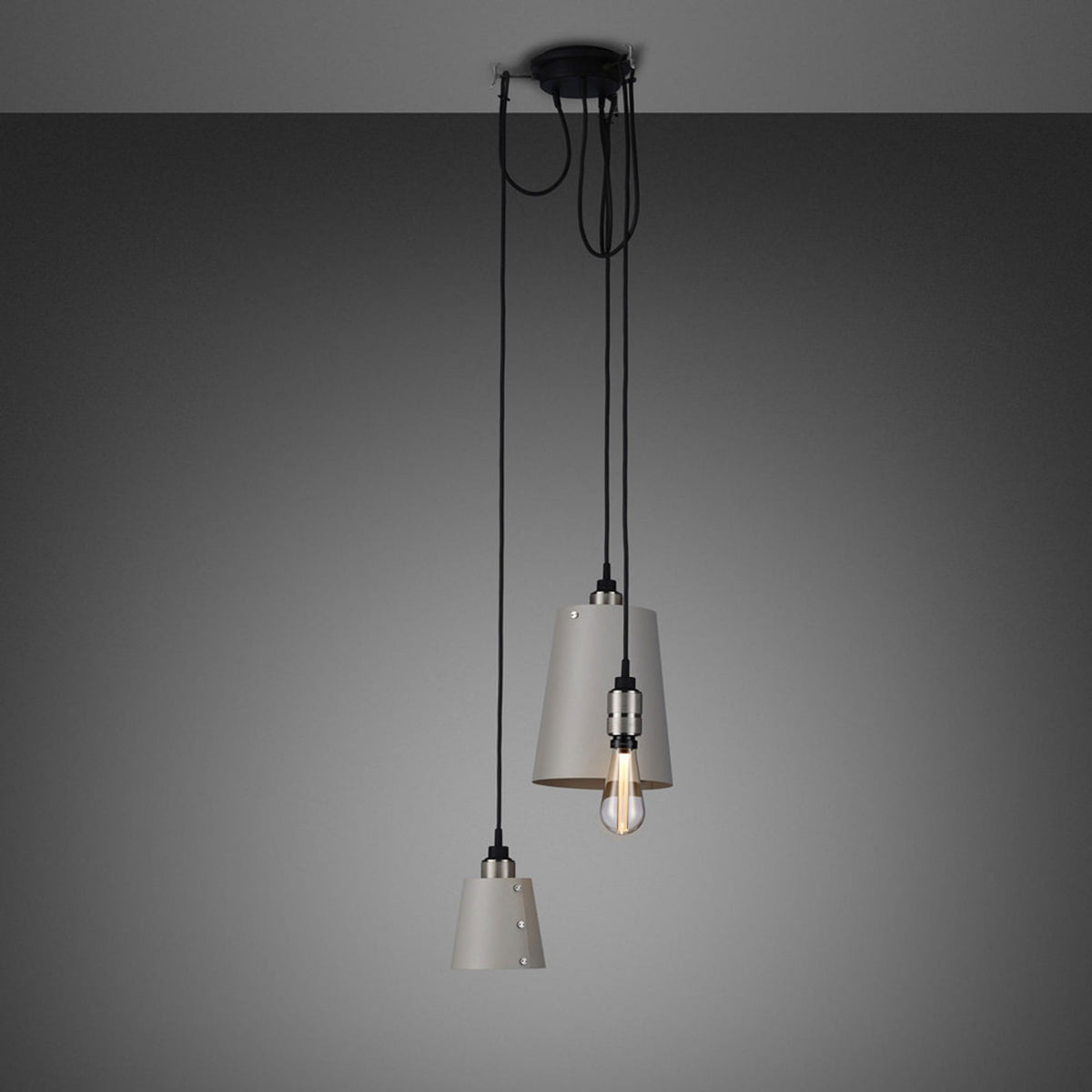 Hooked Mix Triple Drop Round Pendant in Stone and Steel Finish