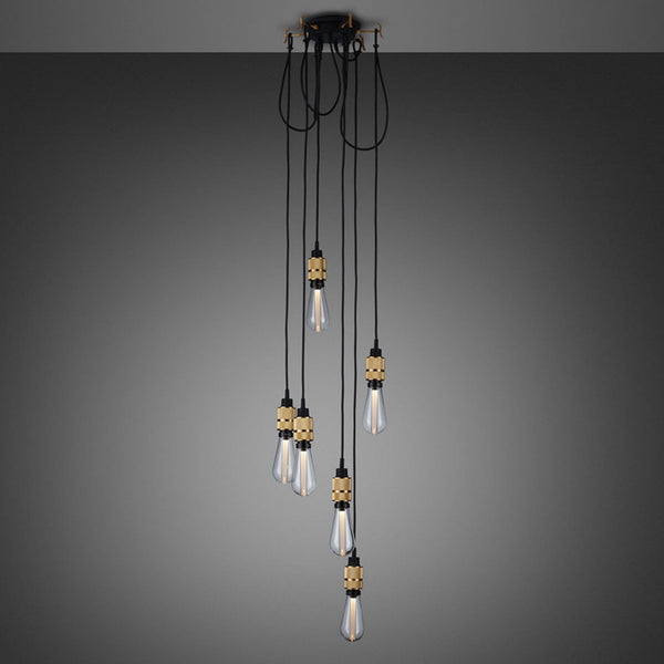 Hooked Nude Six Drop Round Pendant in Black and Brass Finish