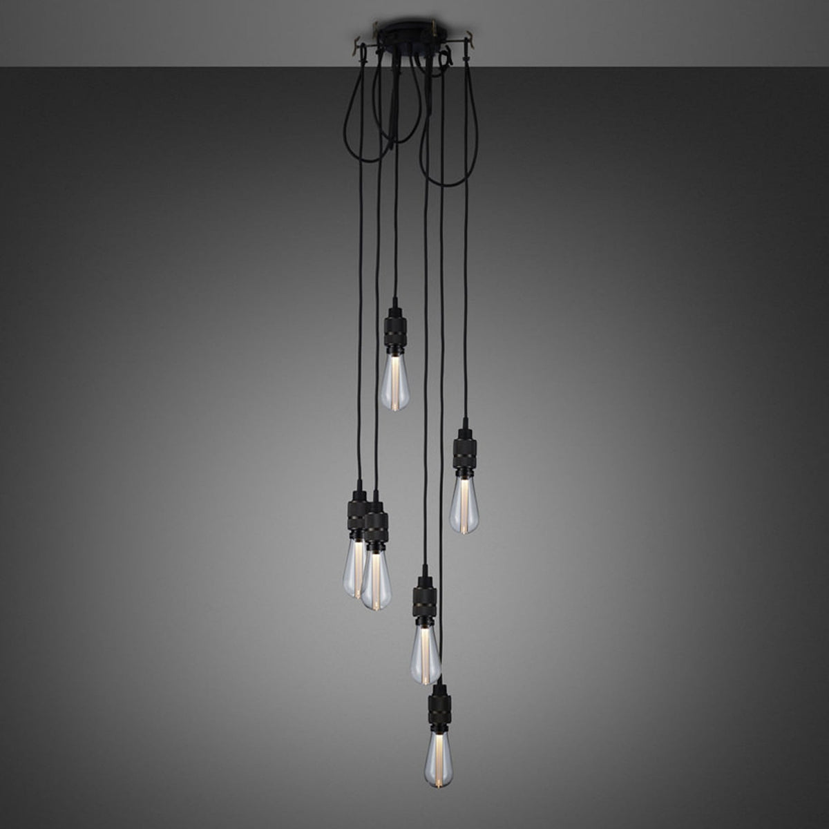 Hooked Nude Six Drop Round Pendant in Black and Smoked Bronze Finish