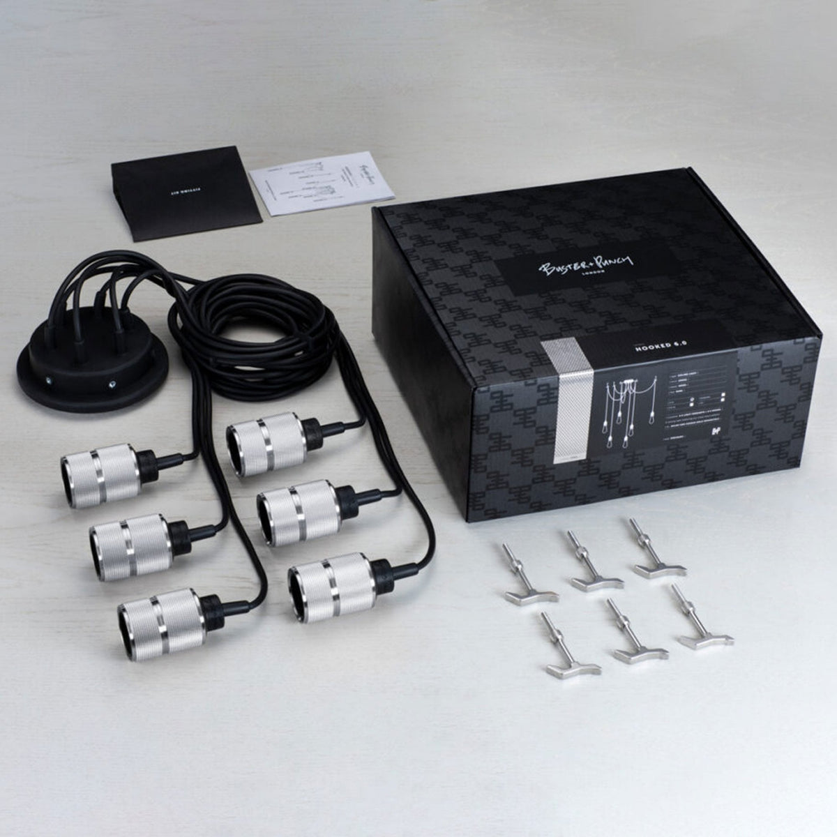 Hooked Nude Six Drop Round Pendant in Black and Steel Finish