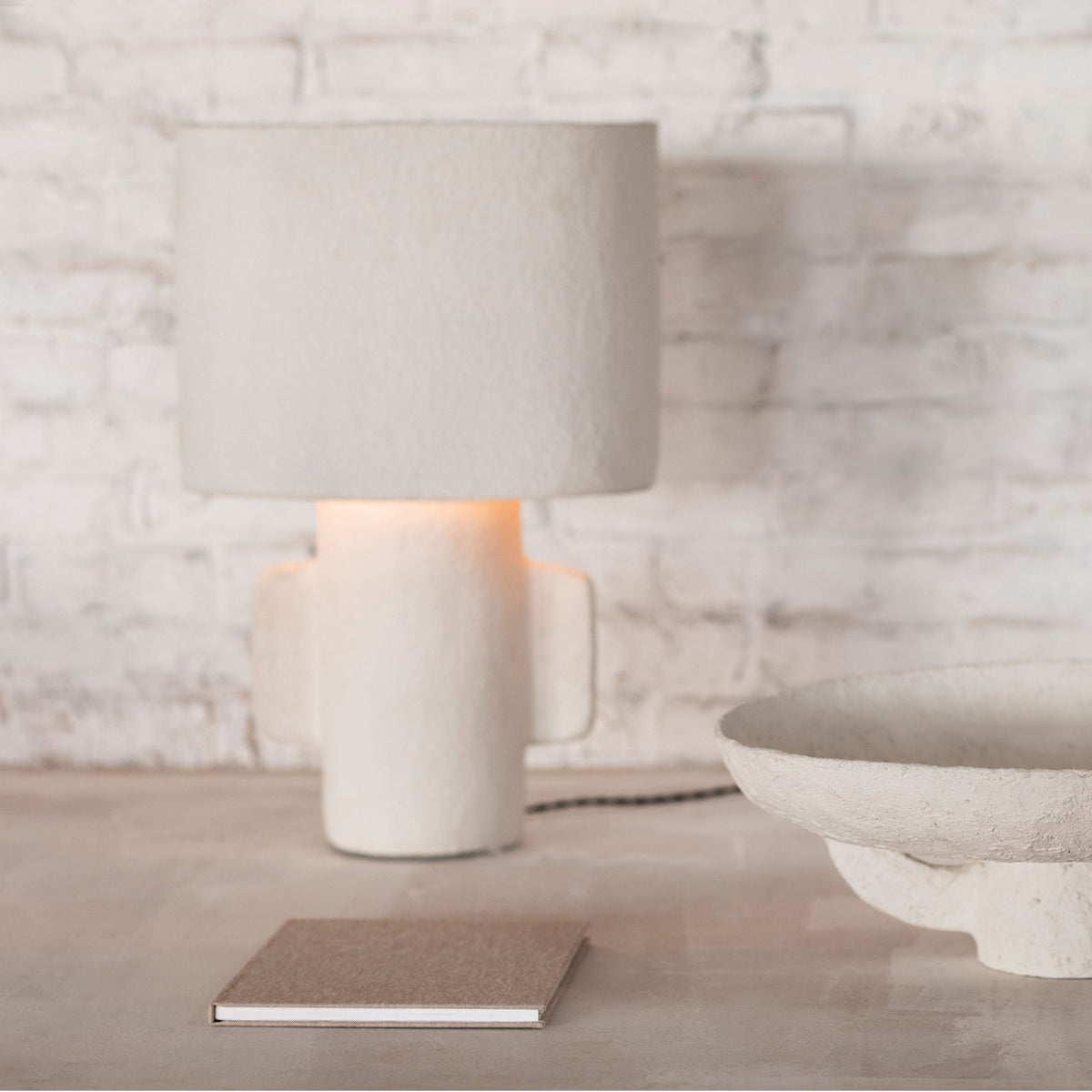 Paper Mache Earth Series N°1 Small Table Lamp In Off White