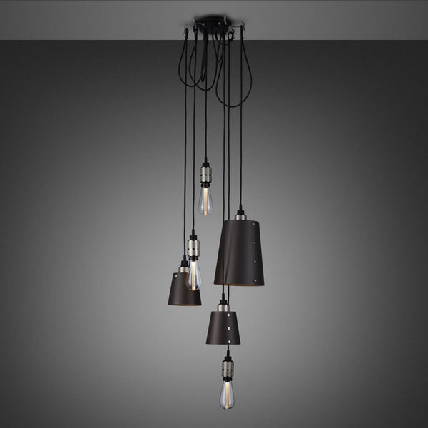 Hooked Mix Six Drop Round Pendant in Graphite and Steel Finish