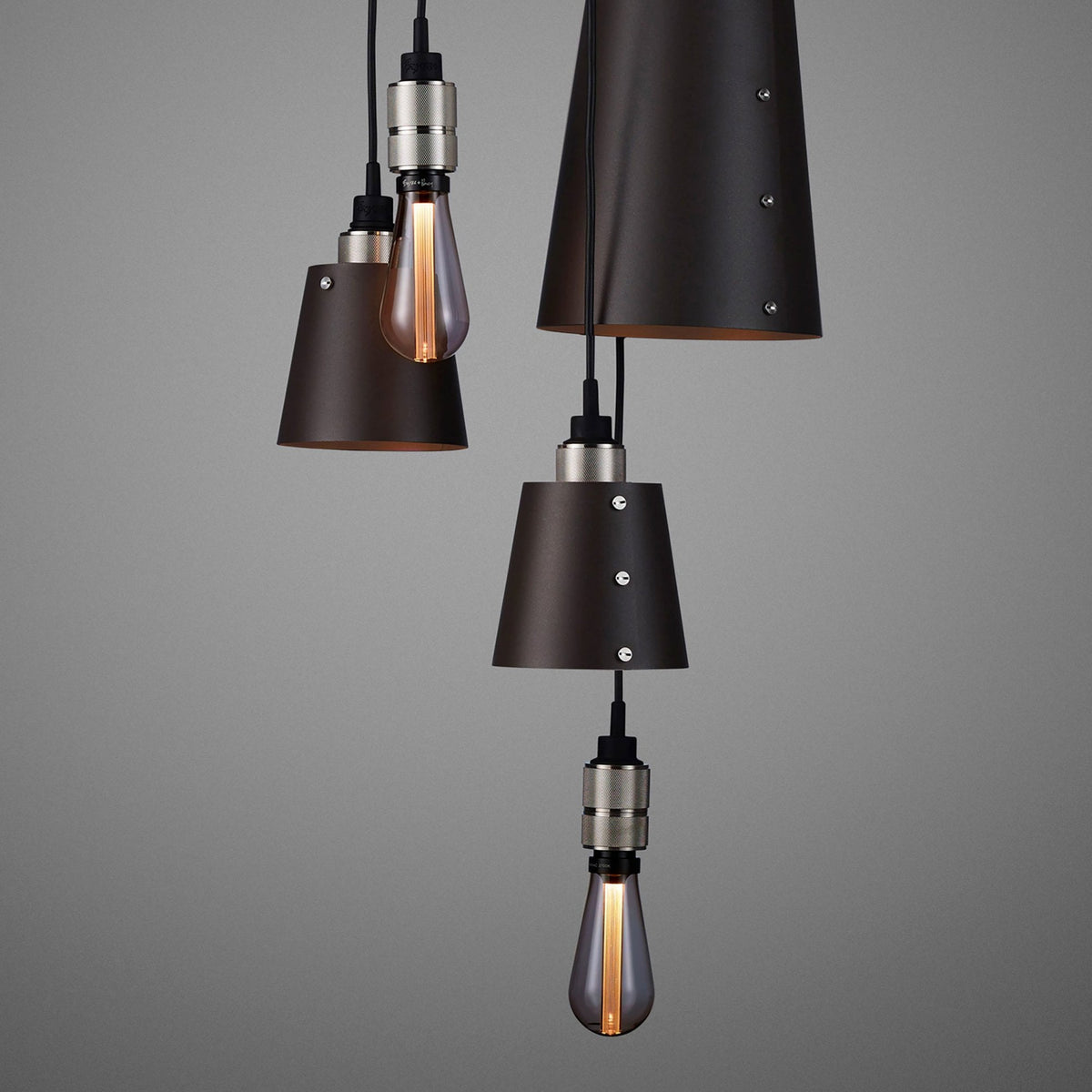 Hooked Mix Six Drop Round Pendant in Graphite and Steel Finish