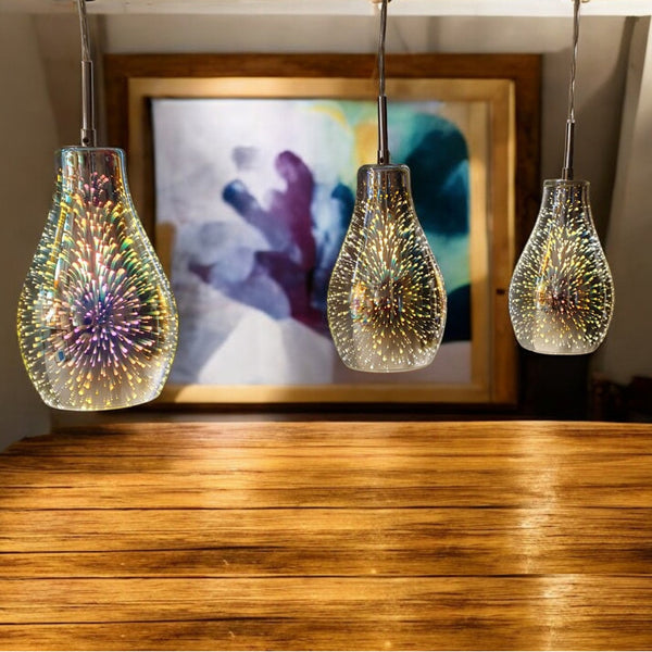 Alvaredo Triple Bar Pendant Iridescent Chrome Glass