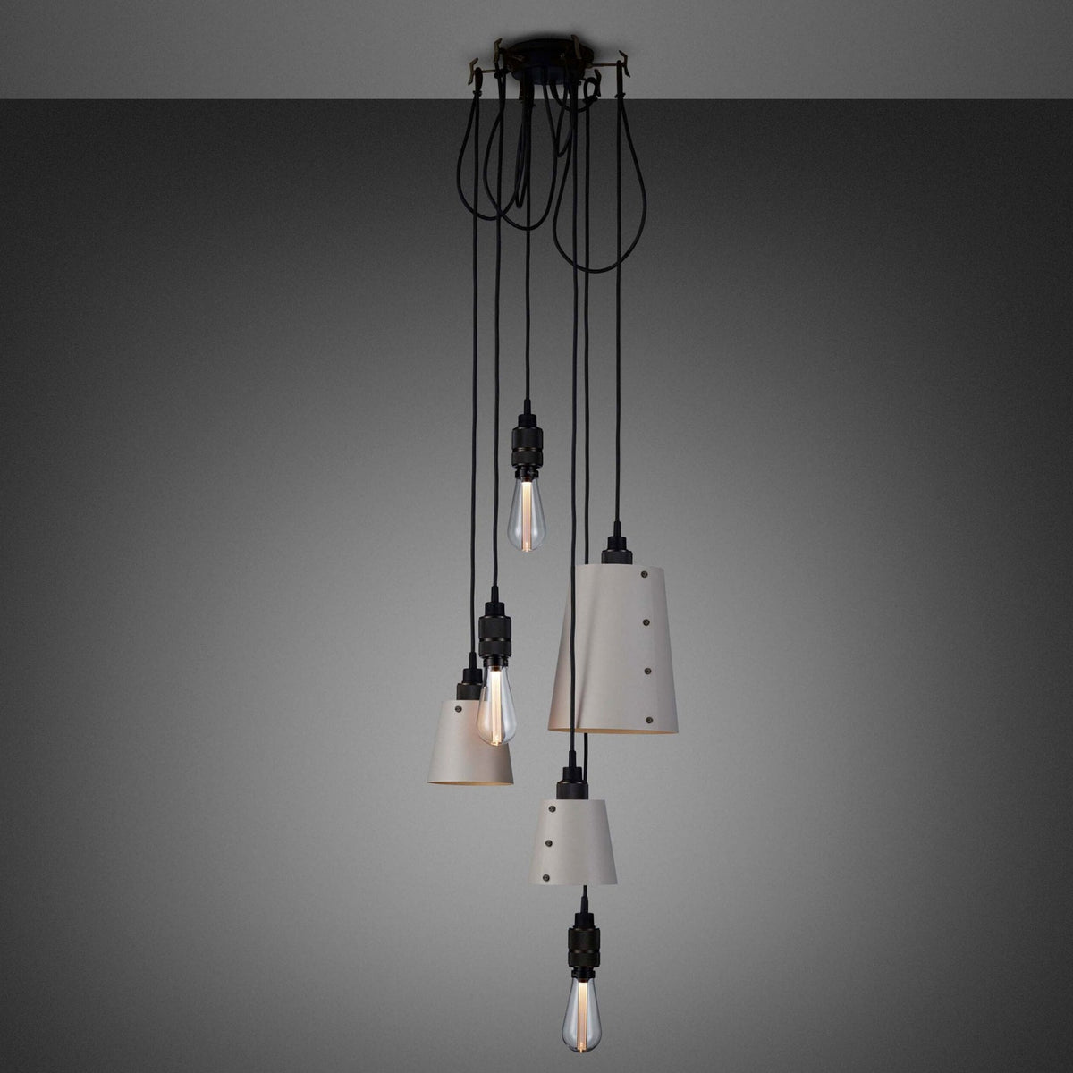 Hooked Mix Six Drop Round Pendant in Stone and Smoked Bronze Finish