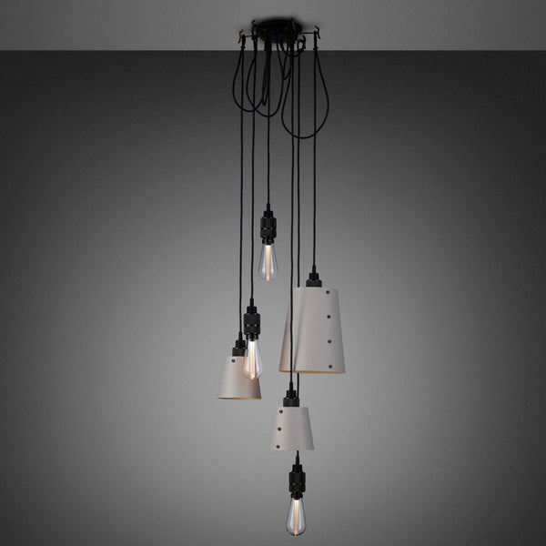 Hooked Mix Six Drop Round Pendant in Stone and Smoked Bronze Finish