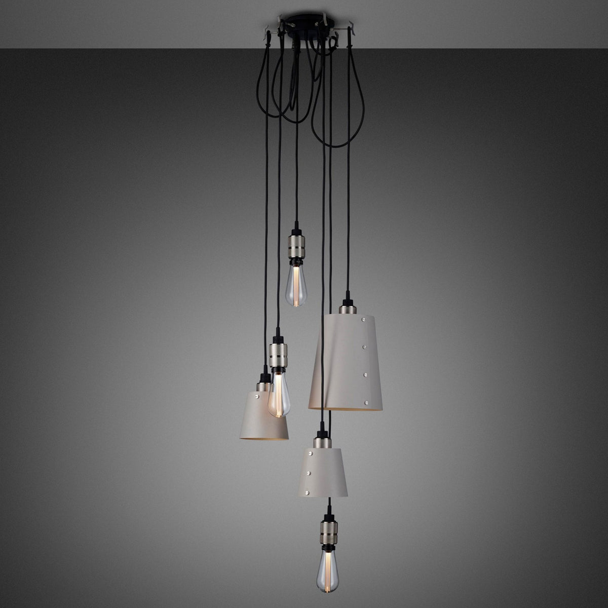 Hooked Mix Six Drop Round Pendant in Stone and Steel Finish