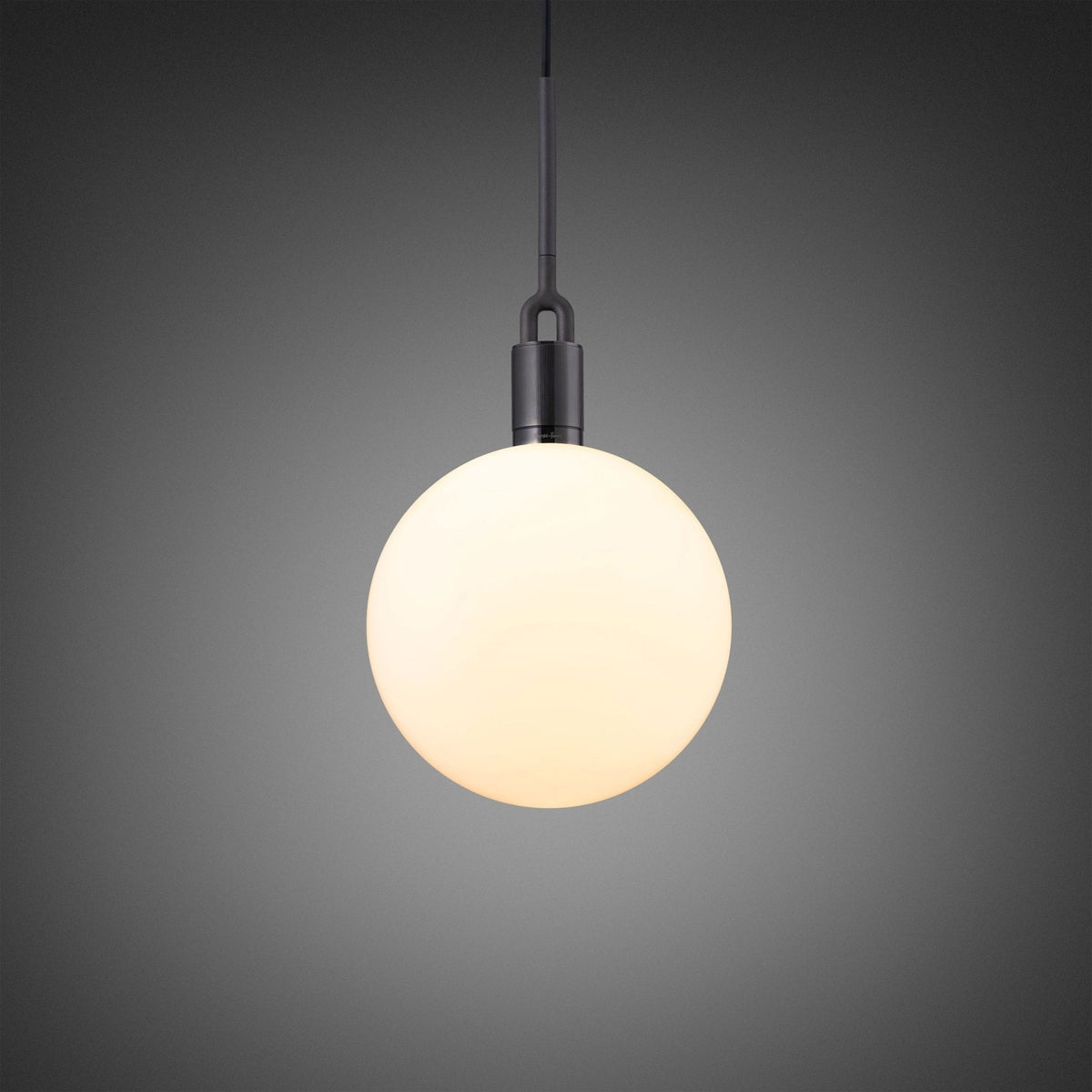 Forked Single Pendant in a Gun Metal Finish with Large Opal Globe