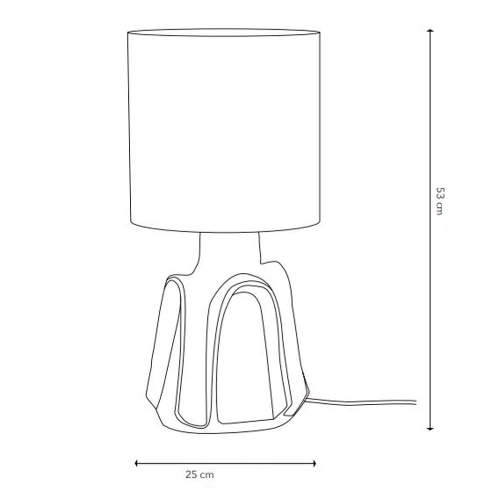 A line drawing showing the dimensions of the table lamp, 53 cm in height and 25 cm in width.