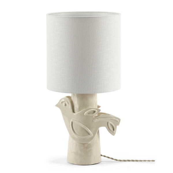 Paloma Stoneware Table Lamp In White With White Linen Shade