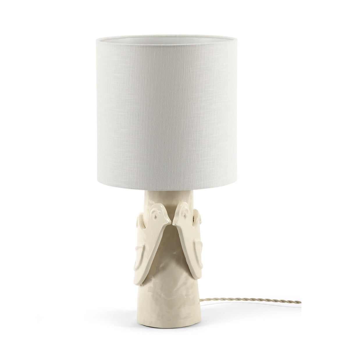 Paloma Stoneware Table Lamp In White With White Linen Shade