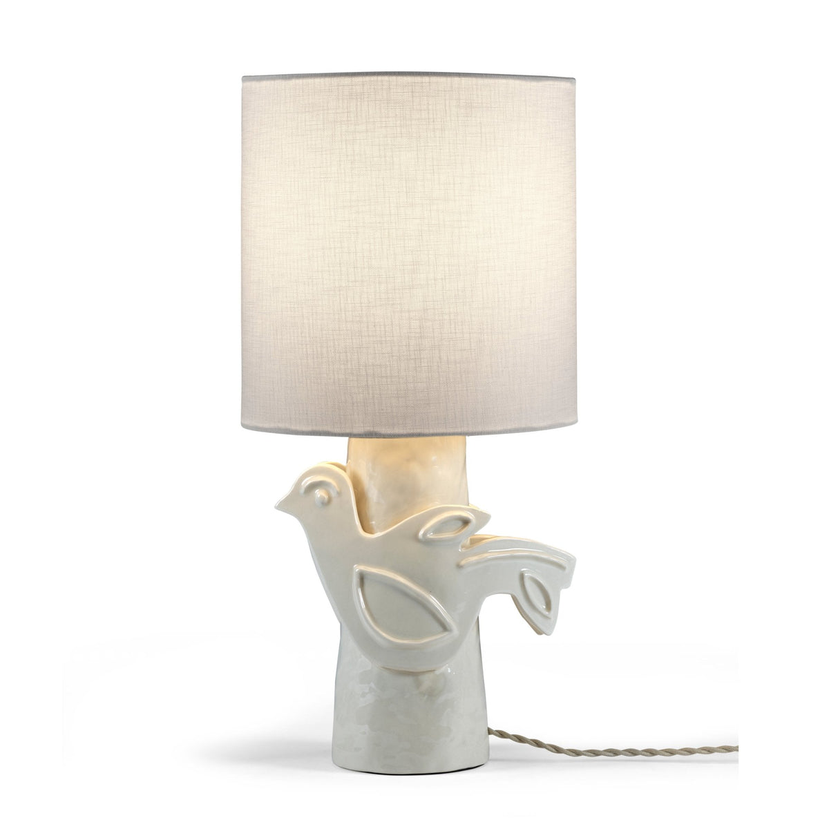 Paloma Stoneware Table Lamp In White With White Linen Shade
