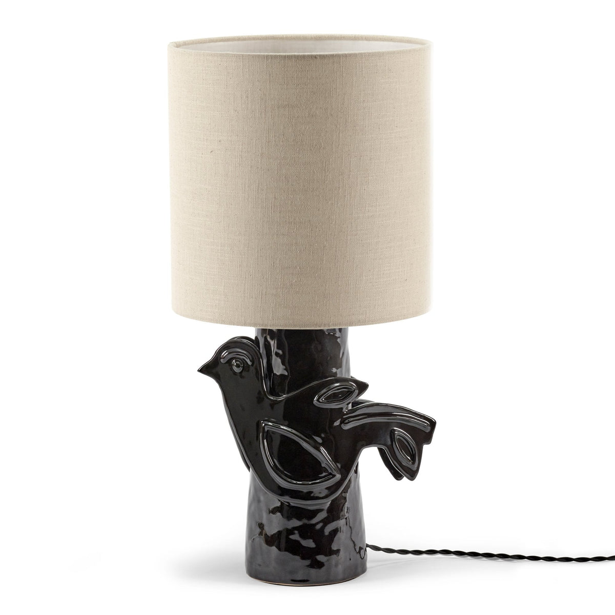 Paloma Stoneware Table Lamp In Black With White Linen Shade