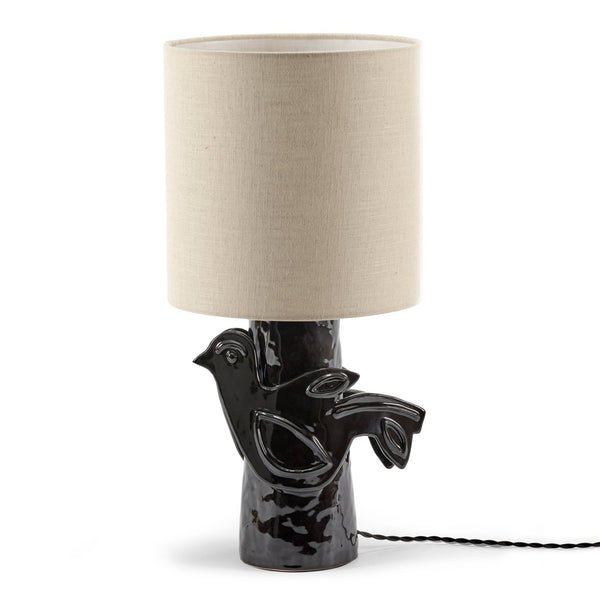 Paloma Stoneware Table Lamp In Black With White Linen Shade