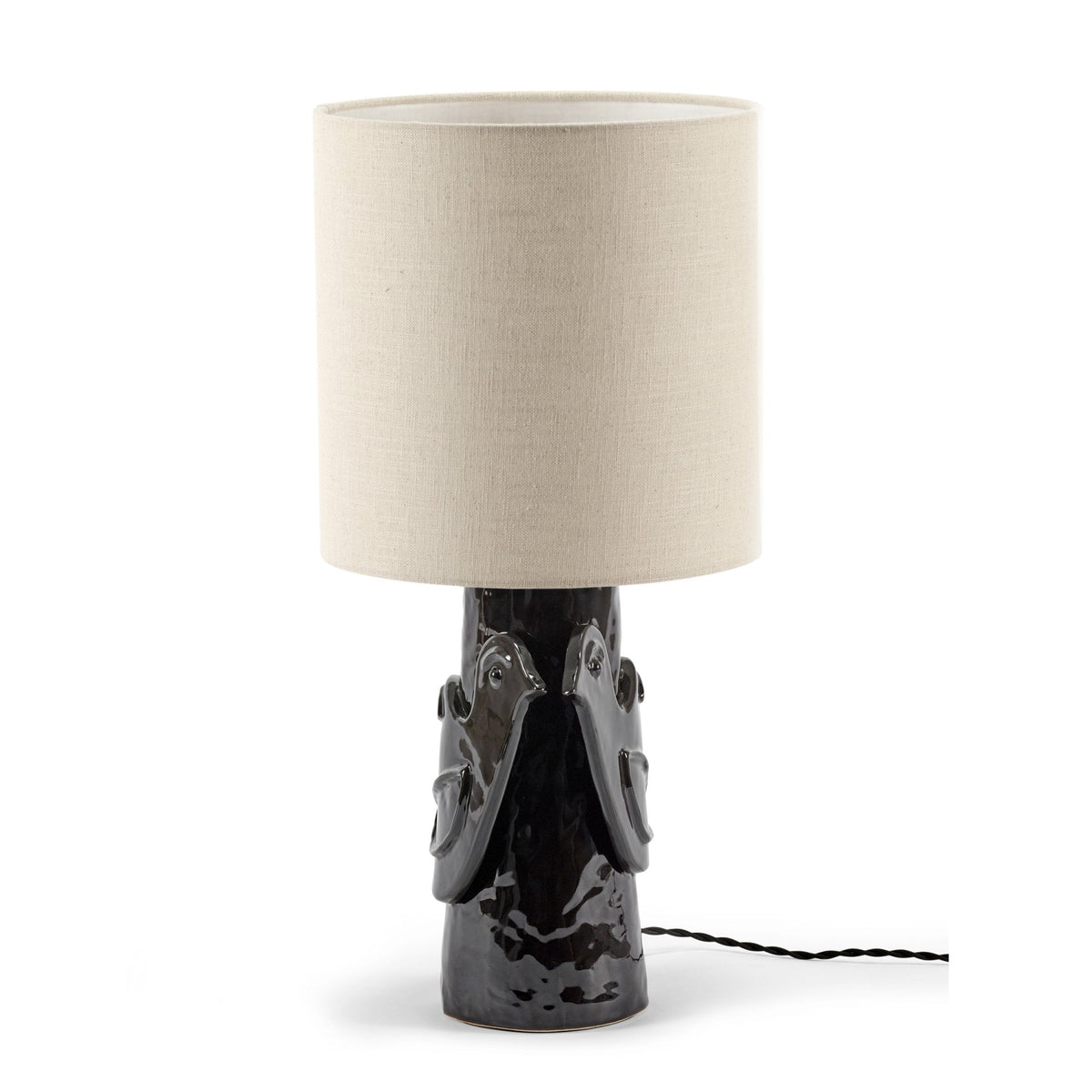 Paloma Stoneware Table Lamp In Black With White Linen Shade
