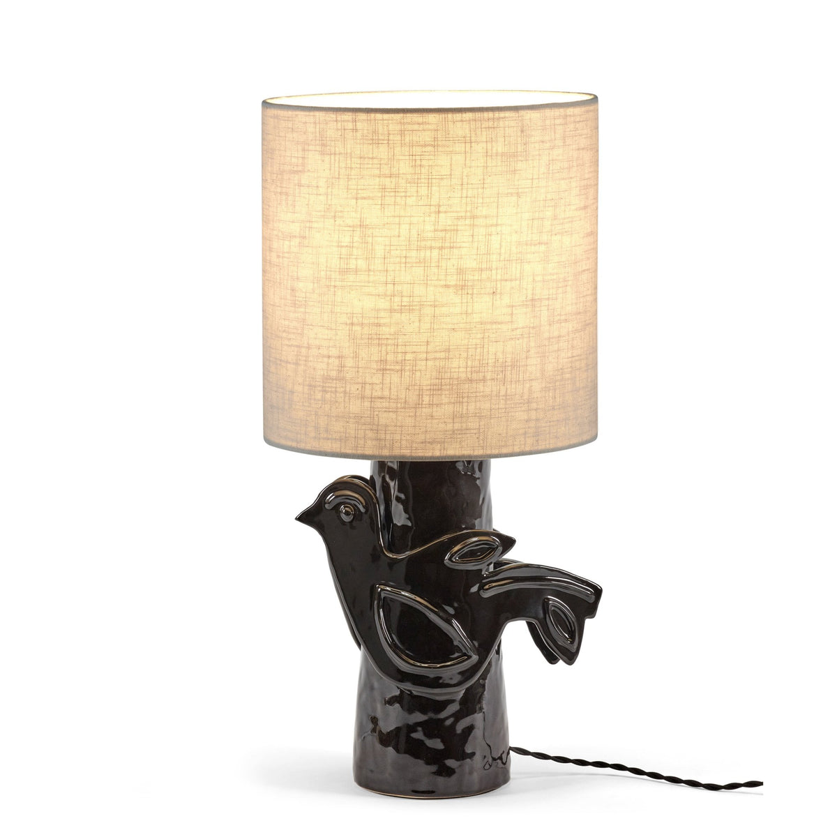 Paloma Stoneware Table Lamp In Black With White Linen Shade