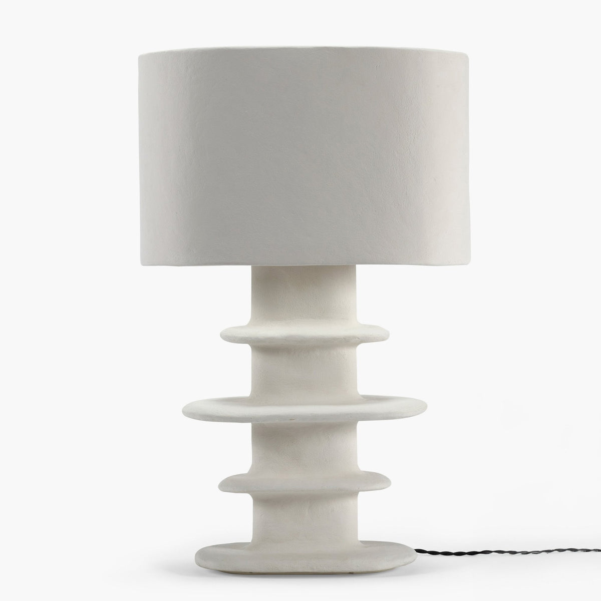 Paper Mache Earth Series N°5 Geometrical Table Lamp In Off White